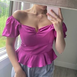Puffy short sleeve pink top